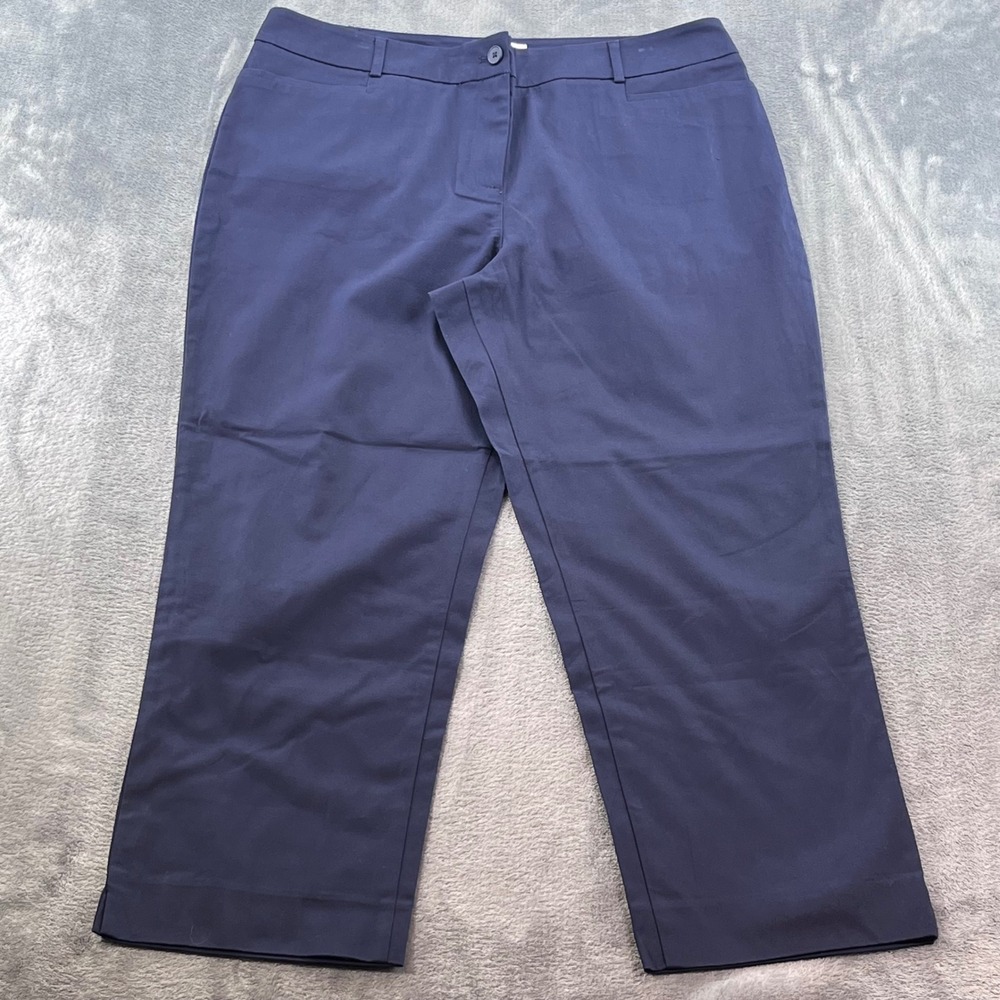 Talbots Womens Navy Blue Cropped Pants Size 16 Cotton Stretch Straight Leg Chino